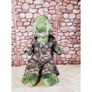 Build A Bear T-Rex Dinosaur Green Camouflage Plush With Military Outfit #A96